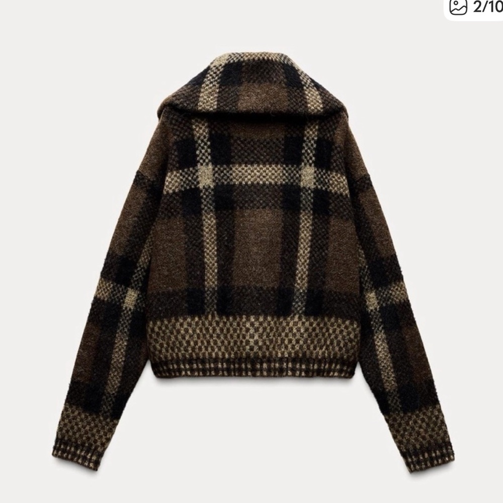 Zara checkered knit bomber jacket - Picture 2 of 8